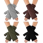 Cutecrop 4 Pairs Fleece Fingerless Gloves for Women Cotton Winter Fleece Warm Half Mitten Flexible Typing Gloves Winter Gifts