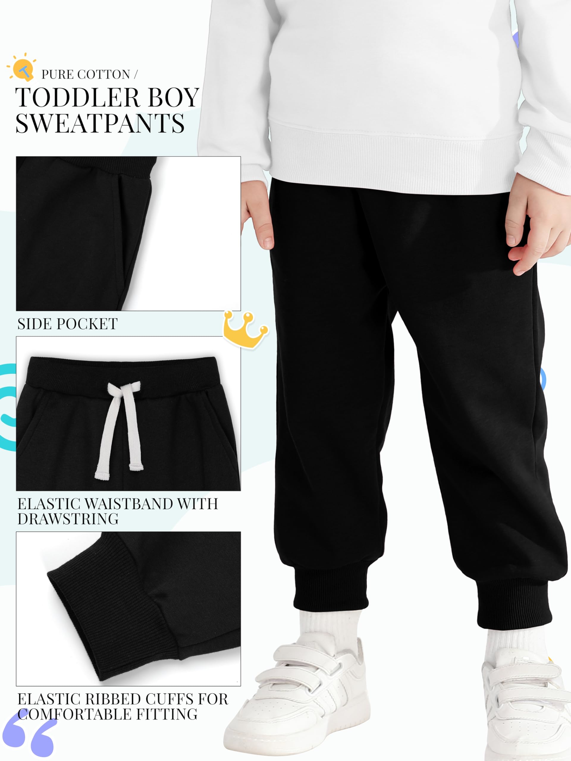 HXP 4 Pack Toddler Boys Sweatpants Pure Cotton Toddler Sweatpants Boys Kids Joggers Pants with Pocket Drawstring