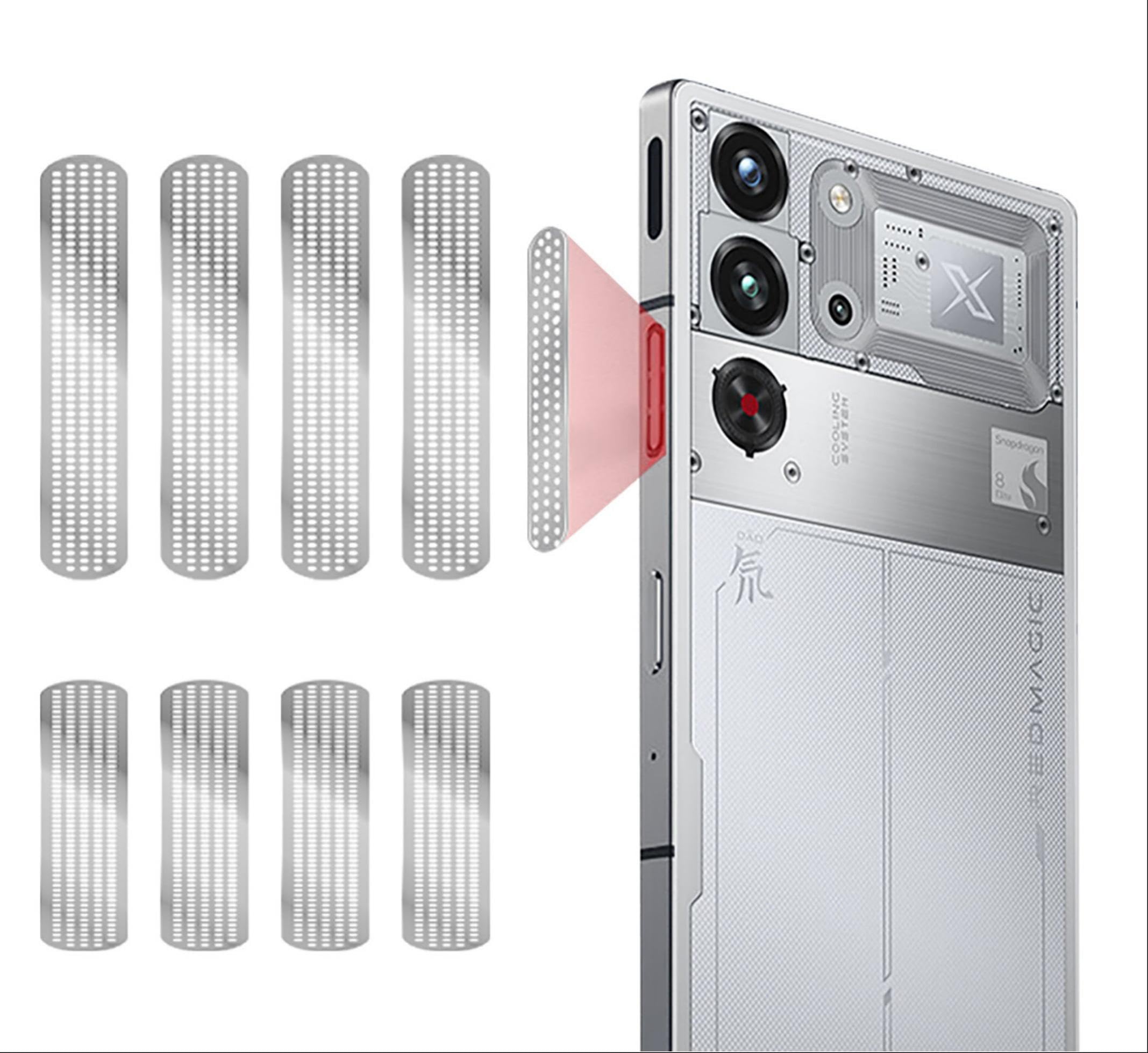 GIOPUEY Mesh Anti Dust Metal Sticker for RedMagic 10 Pro/9Pro/9S Pro/8Pro/8S Pro Speaker & Radiator Vent [4+4 Pack] - Silver