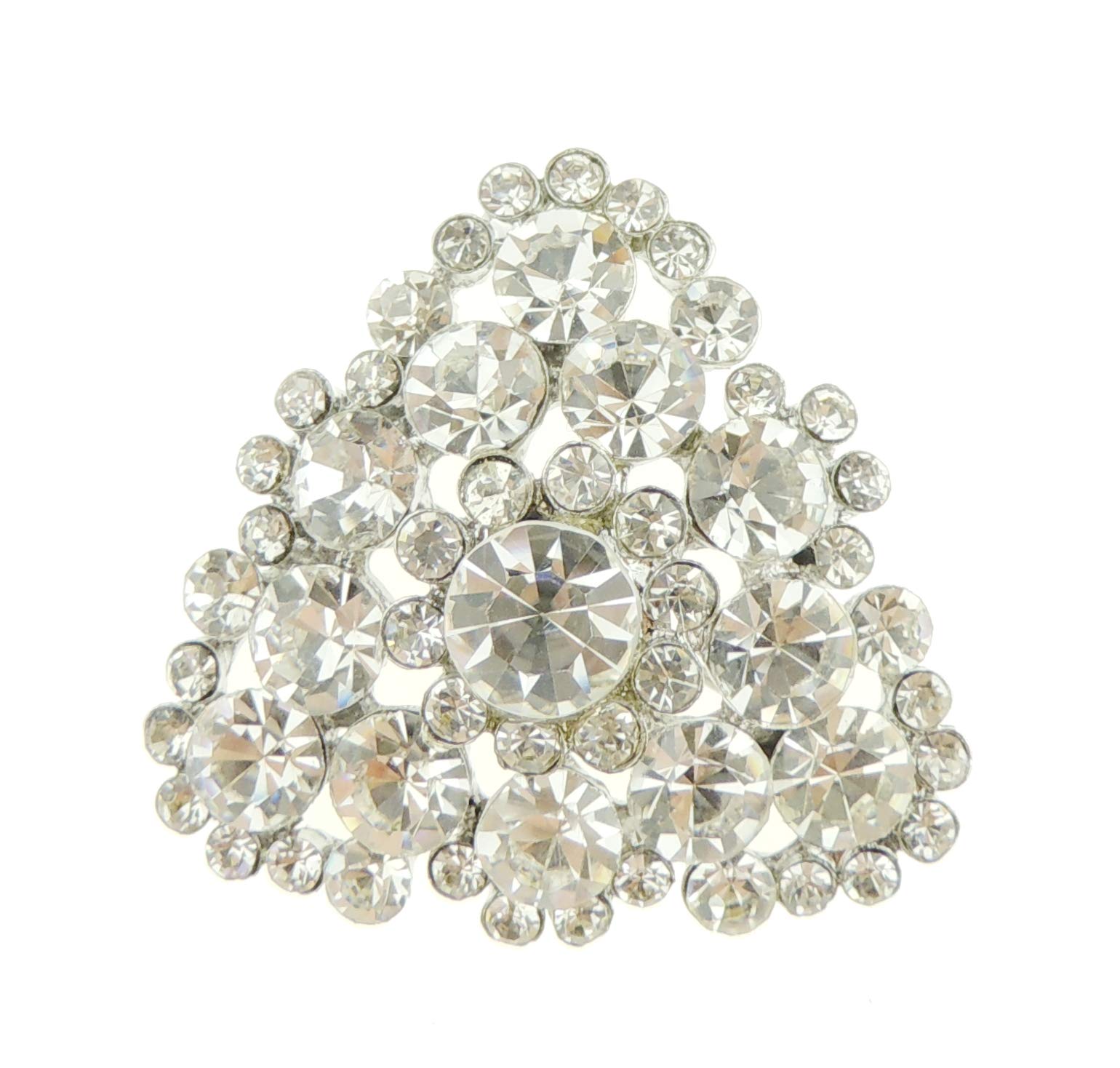 Sparkly Large Classic Shape Vintage Look Bridal Wedding Birthday Gift Saree Scarf Mother Bride Groom Diamante Crystal Brooch Badge Corsage Pin Bouquet Star Flower Traingle Silver Tone Clear