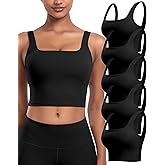Womens Sports Bras 5 Packs - Square Neck Longline Workout Crop Tank Tops Padded Yoga Camisole with Built in Pads