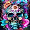 igoodom Skull Flower Diamond Painting Kits for Adults, Sugar Skull Diamond Art Kit Beginners DIY 5D Full Drill Round Skeleton Diamond Painting Gem Art for Home Wall Decor Gift 13.78 X 13.78 Inch