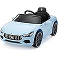 TOBBI Kids Ride on Car, 12V Licensed Maserati Ghibli, Electric Vehicle for Boy Girl w/Remote Control, 3 Speeds, Music, MP3, USB, DIY Stickers Power Wheels for Kids Ages 3-6 Years, Pull Bow, Baby Blue