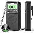 PRUNUS J-128 Pocket Radio Portable AM FM, Automatic Station,Headphone Jack,Back Clip,Flashlight,Large Screen,Lock Key Personal Radios, Alarm/Sleep Timer,Battery Operated by 2 AA for Emergency, Outdoor