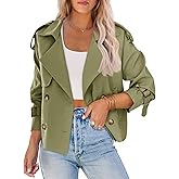 Saodimallsu Women Crop Double Breasted Trench Coat Raglan Sleeve Work Office Cropped Jacket With Pockets