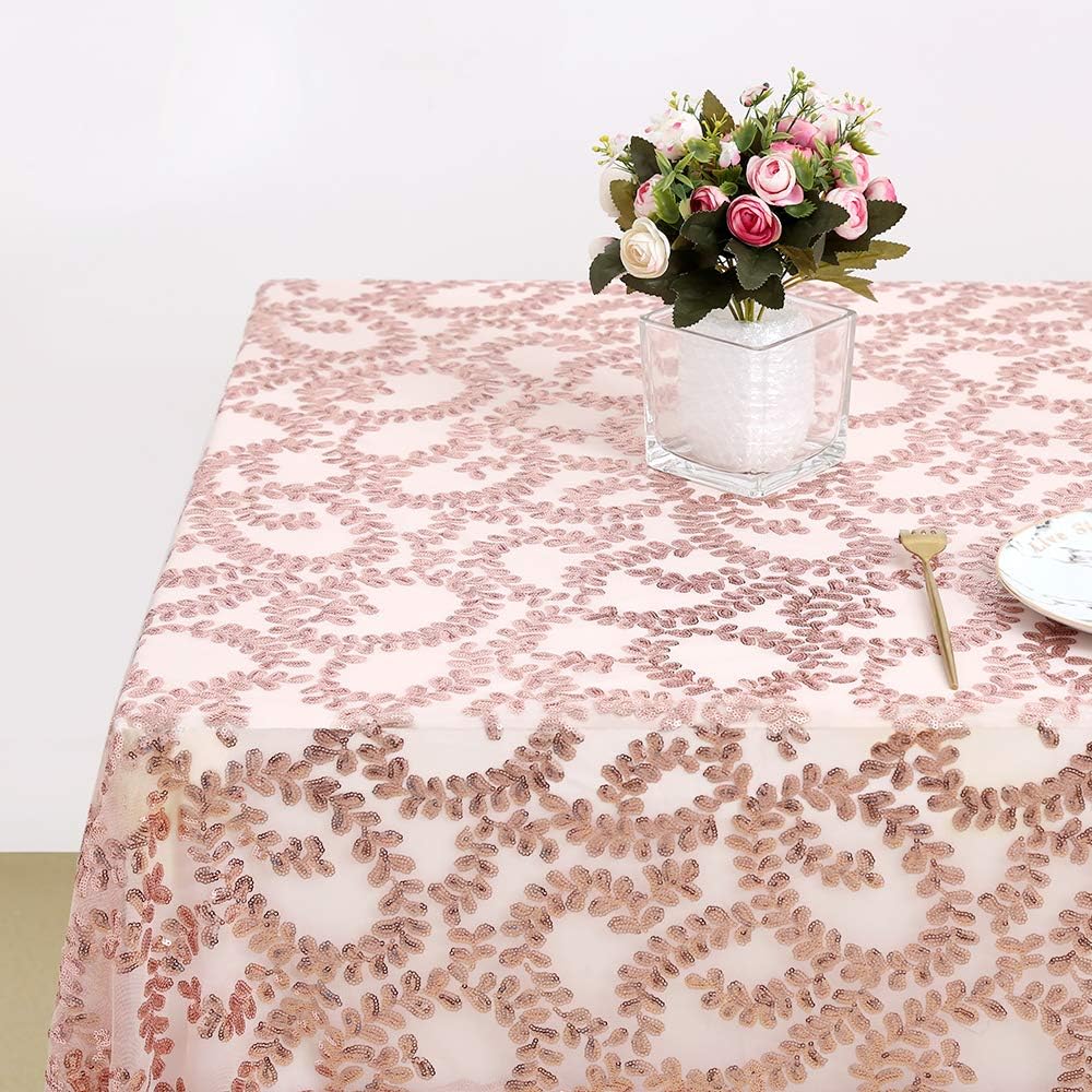 SoarDream Sequin Overlay Tablecloth Rectangle Sparkly Rose Gold Flower for Wedding Christmas Decoration Party 50in x 50in