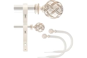 Ycolnaefllr 1 Inch Diameter Double Curtain Rod Set for Windows Heavy Duty Double Window Treatment Curtain Rod Adjustable from 28 to 48 Inch, Resin Finials with Curtain Holdbacks,Weathered White