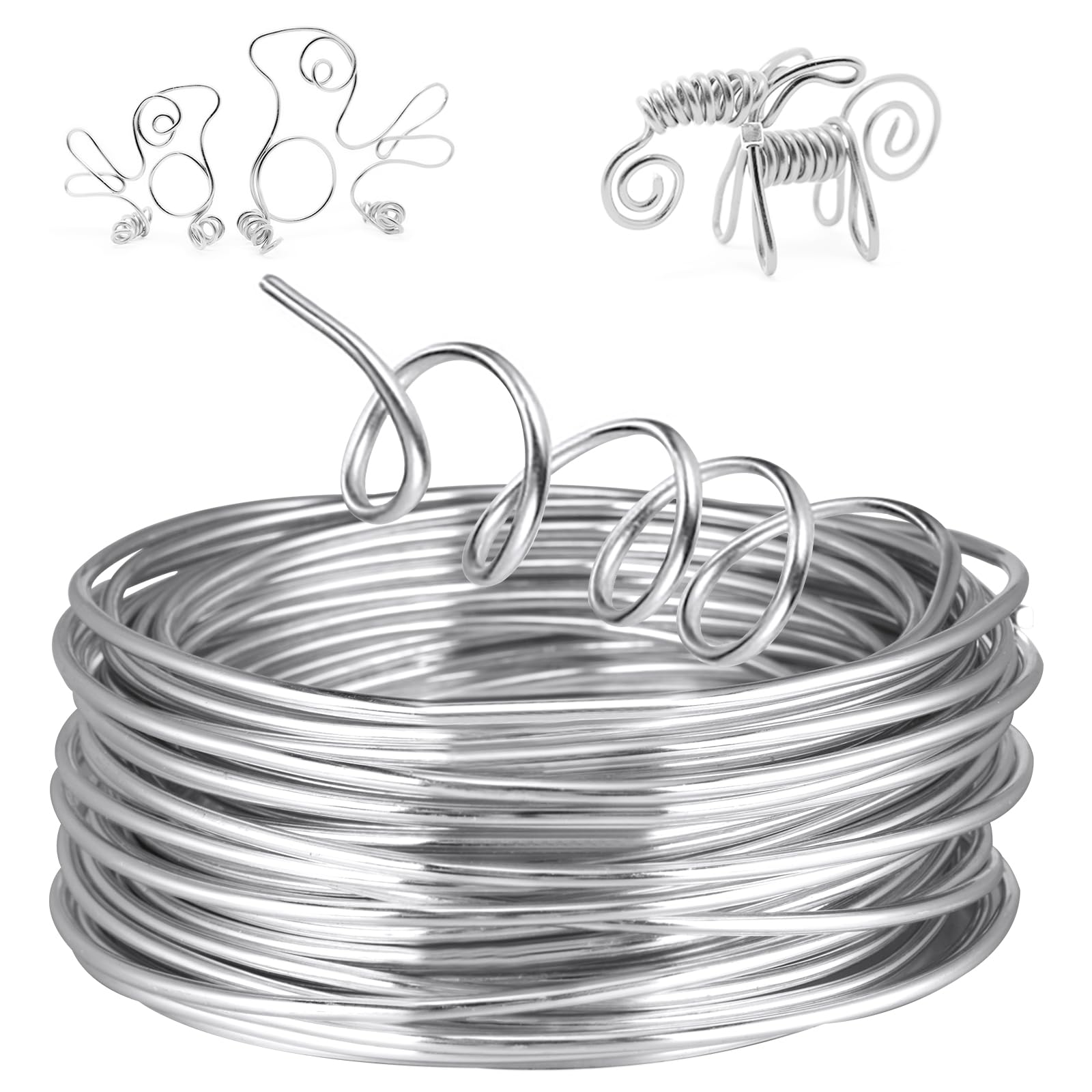 AUAUY 9 Gauge Aluminum Craft Wire, 3mm 50 Feet Bendable Aluminum Wire for Crafts, Crafting Metal Wire for Jewelry Making, Wreath Making, Sculpting, Modelling-Silver
