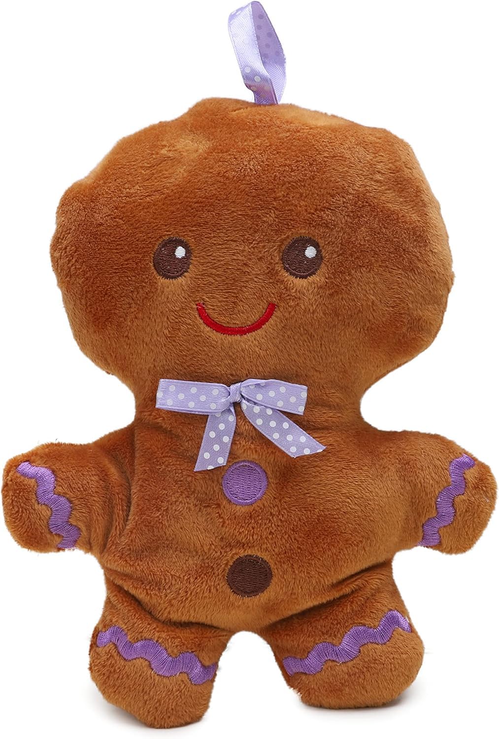 Toyland® 20cm (8") Plush Gingerbread Man Soft Toy With Bow - Christmas Soft Toy - Christmas Decorations (PURPLE BOW)