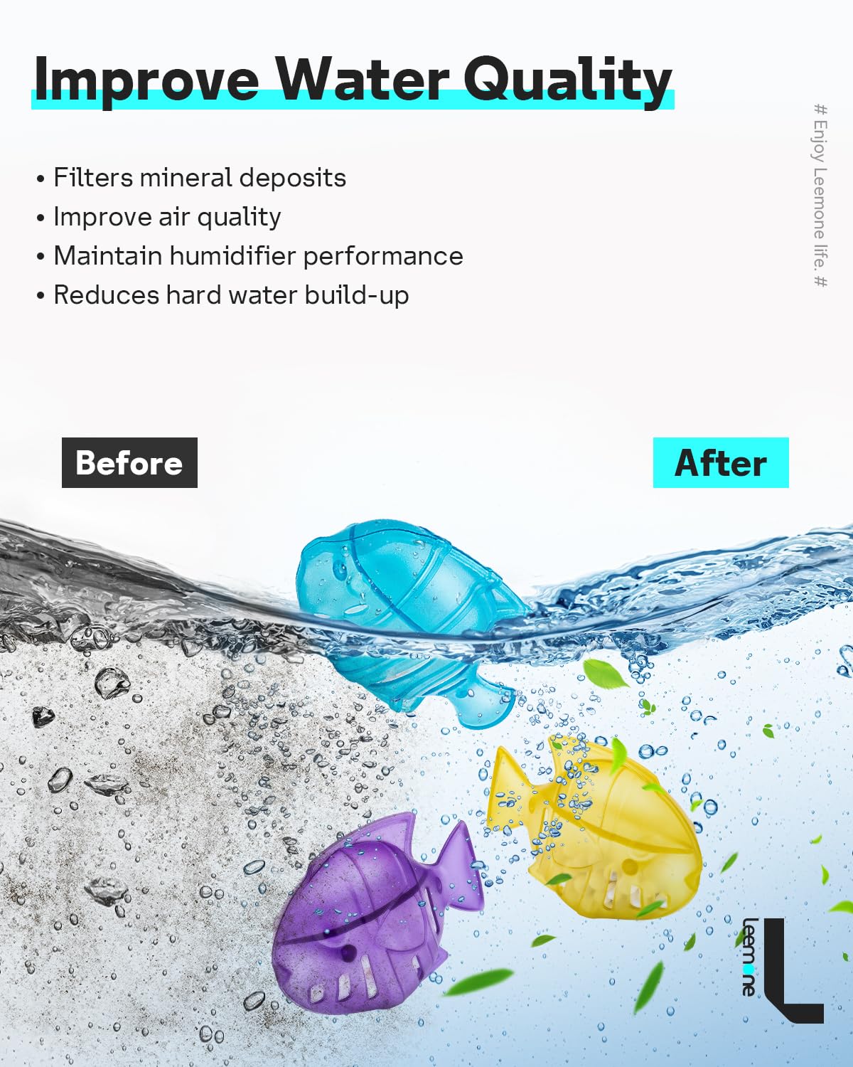 Leemone Humidifier Cleaning Fish for Humidifiers & Fish Tanks, 10 Pack Humidifier Cleaner, Purifies Water, Prevents Hard Water Build Up, Eliminates White Dust Odours