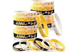 Threan Bee Silicone Bracelets Bulk Pack of Honeybee Wristbands for Themed Parties World Bee Day Birthday Favors Classroom Decorations Spring Summer Party Supplies(24 Pieces)