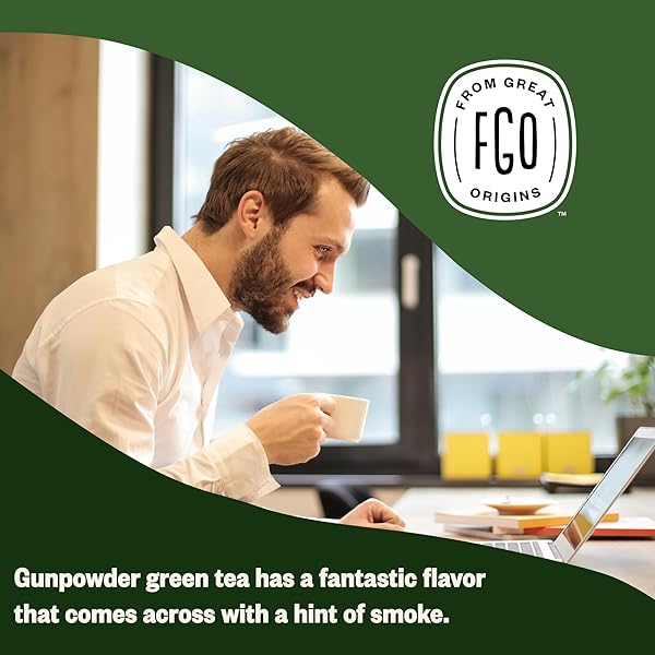 FGO ORGANIC GUNPOWDER GREEN TEA, LOOSE LEAF, 16OZ BULK RESEALABLE BAG, PACKAGING MAY VARY (PACK OF 1)