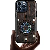 Carveit Wooden Case for iPhone 15 Pro Max Magnetic Case, Compatible with MagSafe Wireless Chargers, Shockproof Cover, Handmade Shell Inlaid & Wood Artisan Engraved (Viking) Blackwood