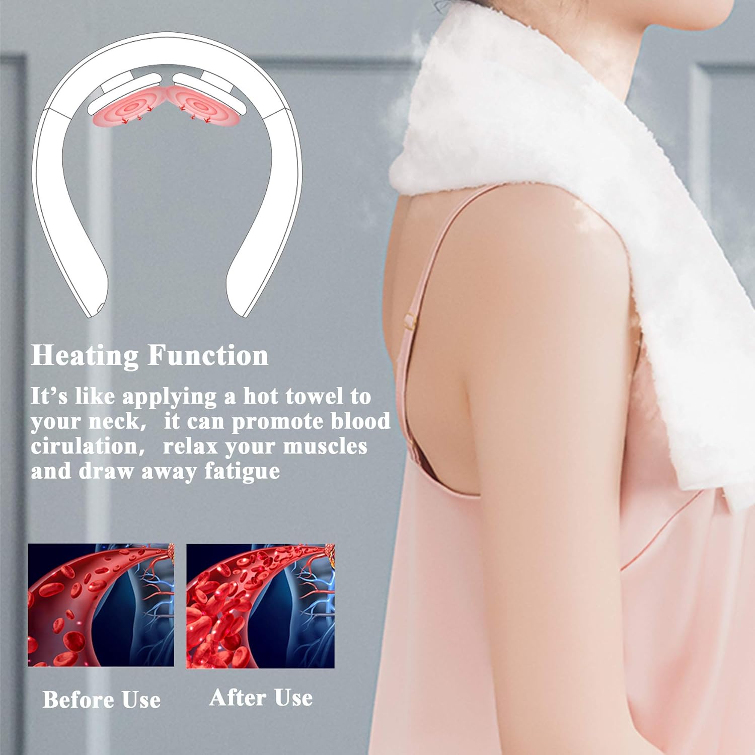 Neck Massager, Intelligent Portable Neck Massage Equipment with Heat, 5 Modes 15 Levels Deep Tissue Trigger Point Massage Use at Office, Travel, Home, Car（Blue）: Health & Personal Care