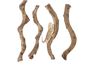 Apatal Reptile Climbing Branch Decor Wood Snake Terrarium Branches Lizard Habitat Decorations Wooden Tree Trunk Ornament for Bearded Dragon Geckos Chameleon Frog Pack of 4 (14-16 inch)