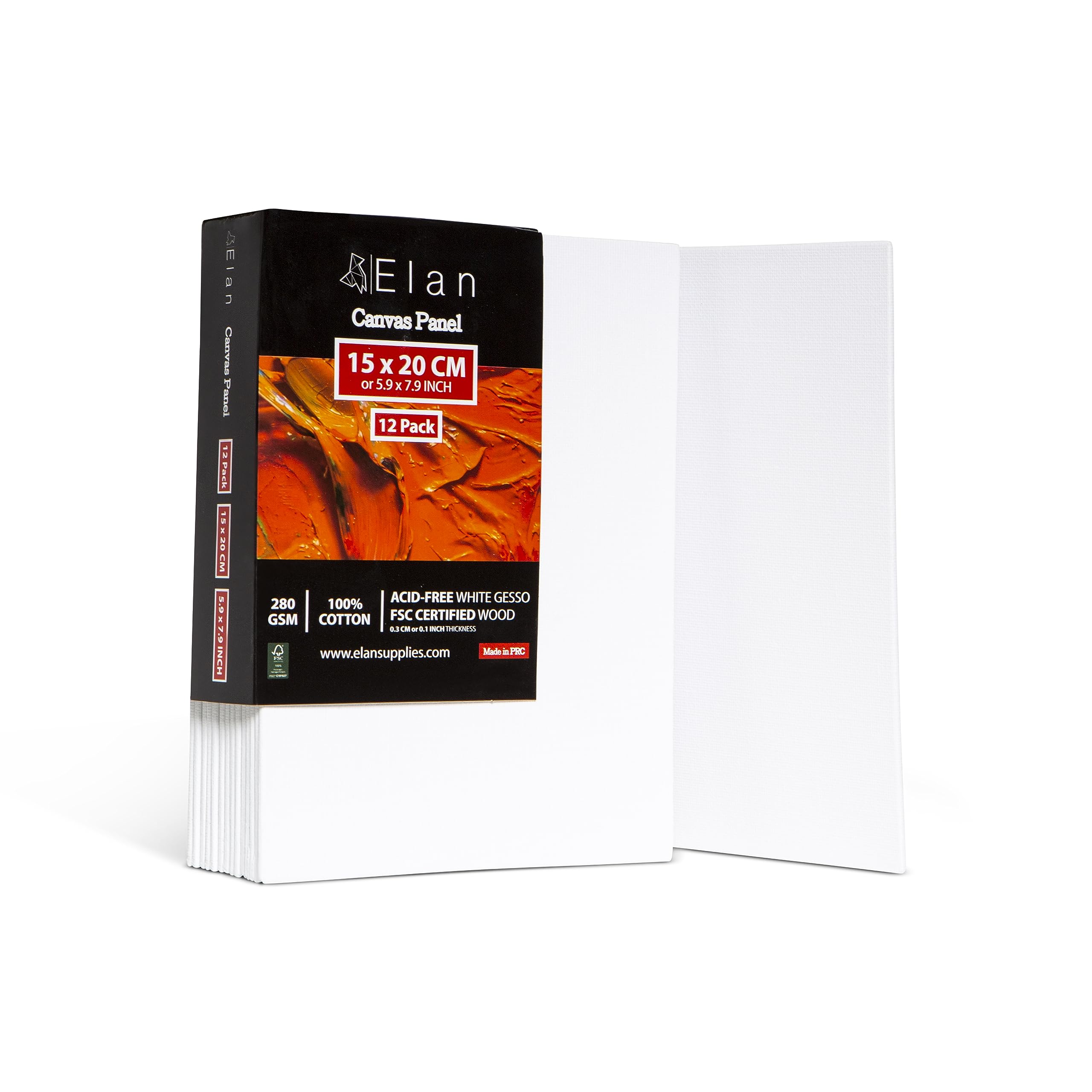 Elan Cotton Canvas Panels for Painting 15x20 CM, 12-Pack Art Canvases for Painting, Triple Primed Blank Canvases for Art, 15x20 Canvas Boards
