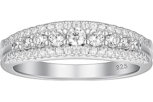 Wuziwen Anniversary Ring for Women Wedding Bands for Her 925 Sterling Silver Rings Eternity Promise Cubic Zirconia