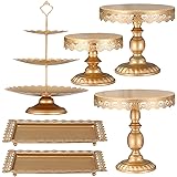 XINLIYA Set of 6 Pieces Metal Cake Stands Round Cake Stands Square Candy Fruite Display Plate Cupcake Serving Tower Wedding B