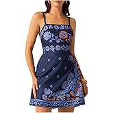 MakeMeChic Women's Floral Boho Dress Sleeveless Vacation Mini Short Dress Tie Backless Sundress