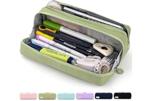 CICIMELON Large Capacity Pencil Case Pouch with Zipper Spacious Opening Pen Bag School Office Storage for Students Girls Boys Adults, Green