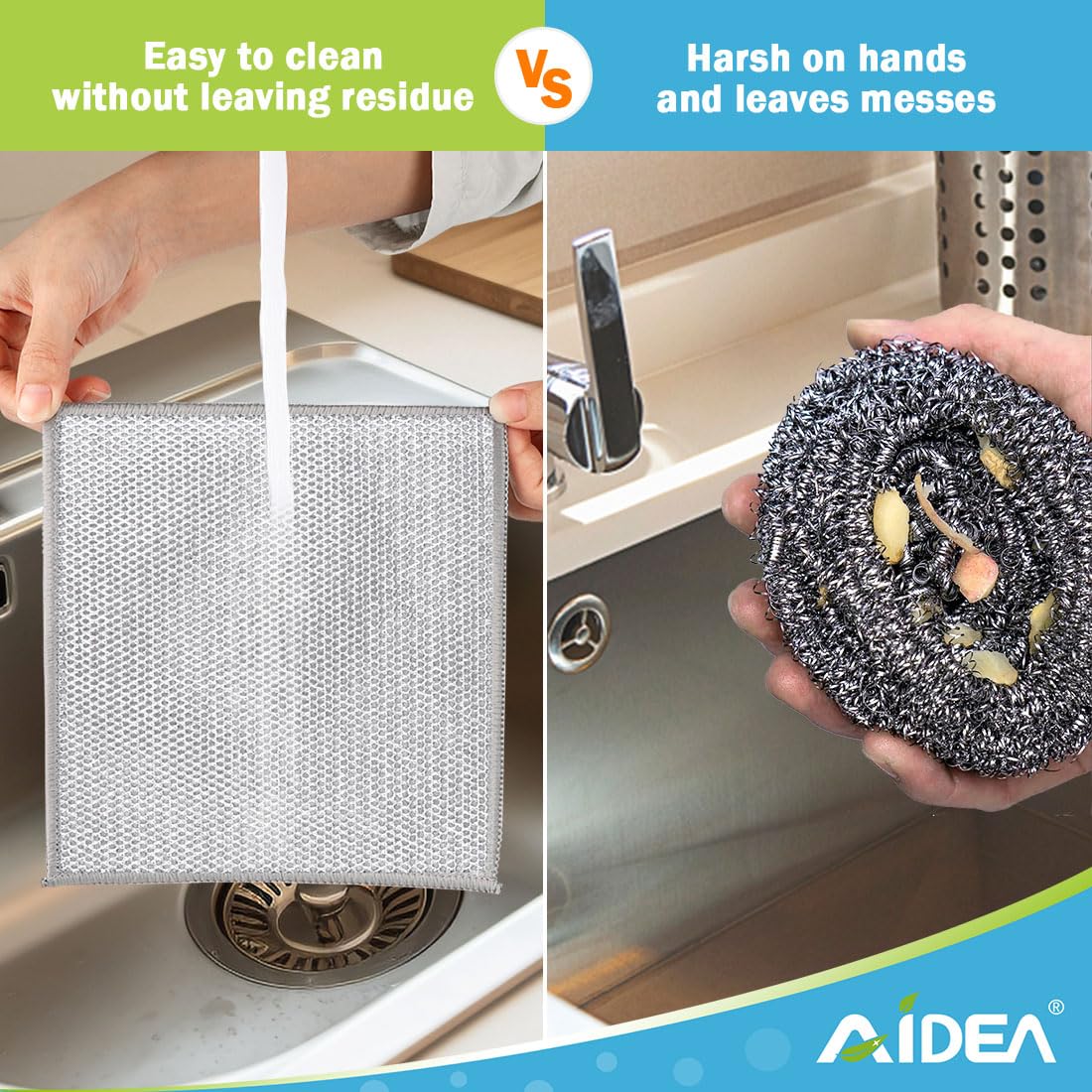 AIDEA Non Scratch Wire Dishcloth 24PK, Wire Dishwashing Rag for Wet and Dry, Washable Dish Rags No Odor, Cleaning Pads Steel Scrubber for Cookware, Sinks, Dishes, Stove Tops, 7