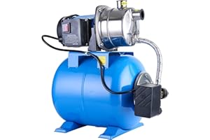 PANRANO 1.6HP Shallow Well Pump with Pressure Tank, 1600GPH Water Transfer Garden Pump Stainless Steel Water Booster Jet Pump for Farm Lawn Irrigation Yard