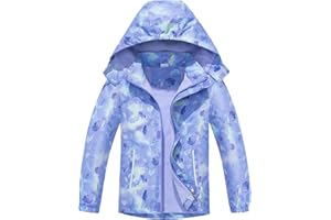 SERENYOU Girls Hooded Rain Jacket Waterproof Raincoat Fleece Lined Coat for Kids