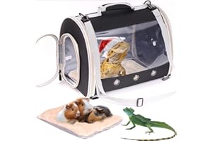 WEVONIGU Bearded Dragon Travel Carrier Backpack,Lizard Backpack Carrier,Space Capsule Clear Bubble Window Astronaut Reptile Carrier Backpack for Guinea Pig,Sugar Glider,Bunny (Black, TPU Carrier+MAT)