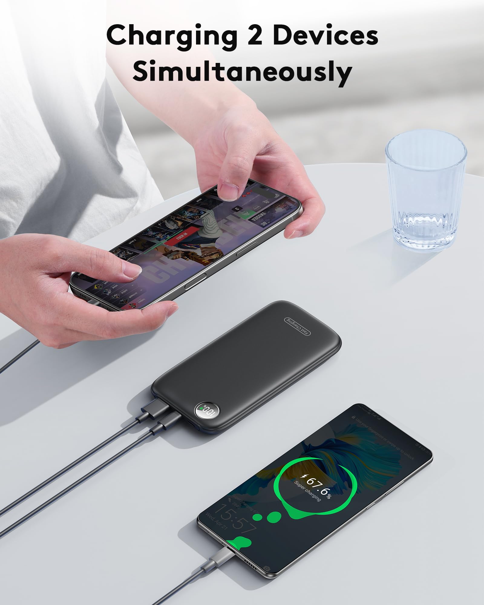 Power Bank Fast Charging, 4.5A/22.5W Portable Charger 10000mAh Slim PowerBank with LED Display USB C In&Output, Phone Battery Pack for iPhone 16 15 14 13 Plus Pro Max Mini, for Samsung Xiaomi iPad