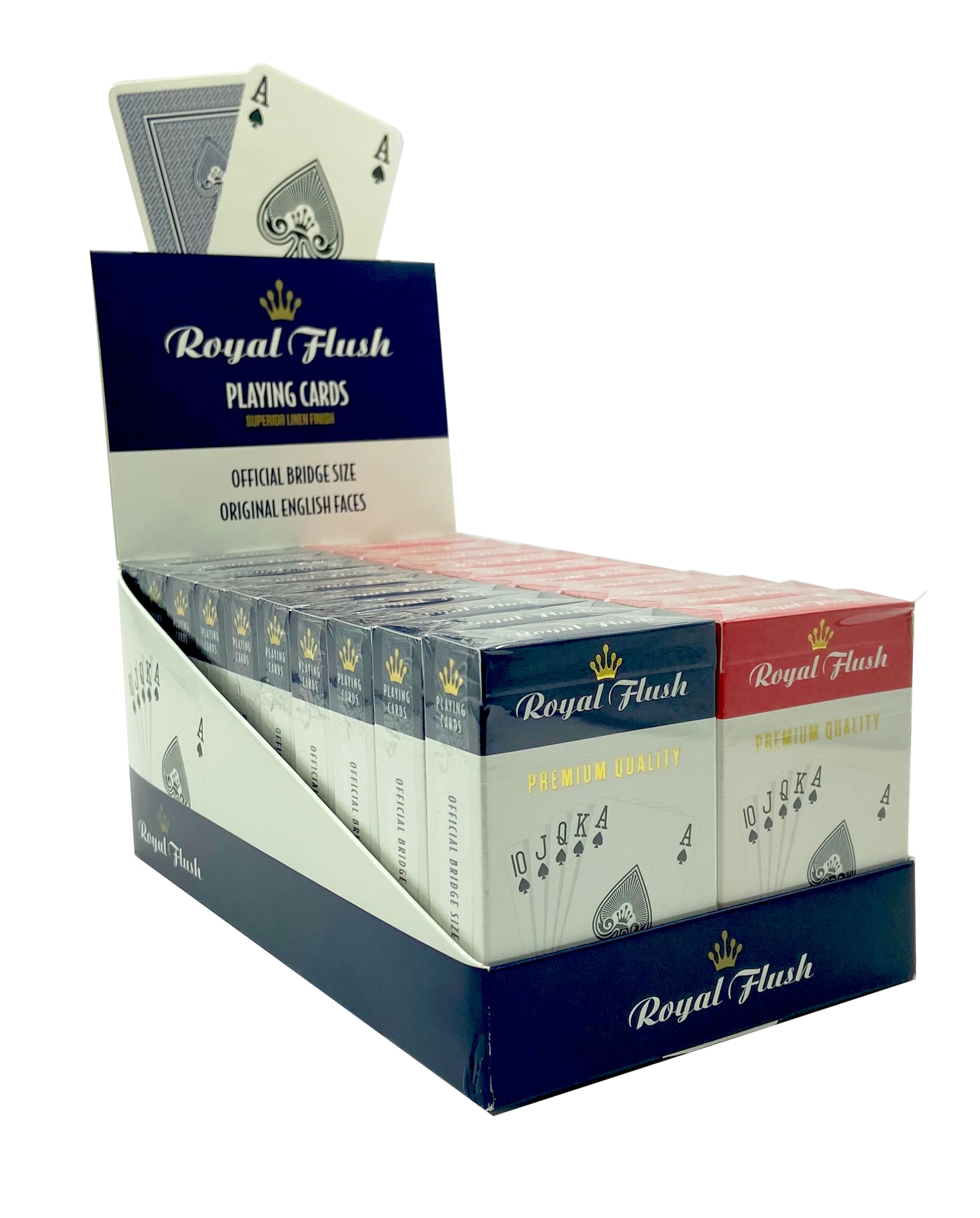 Royal Flush Playing Cards UK - 20 x Deck of Cards, Superior Cartamundi Linen Finish, Easy To Shuffle & Durable, Multipack Red & Blue, Great Gift For Games Night