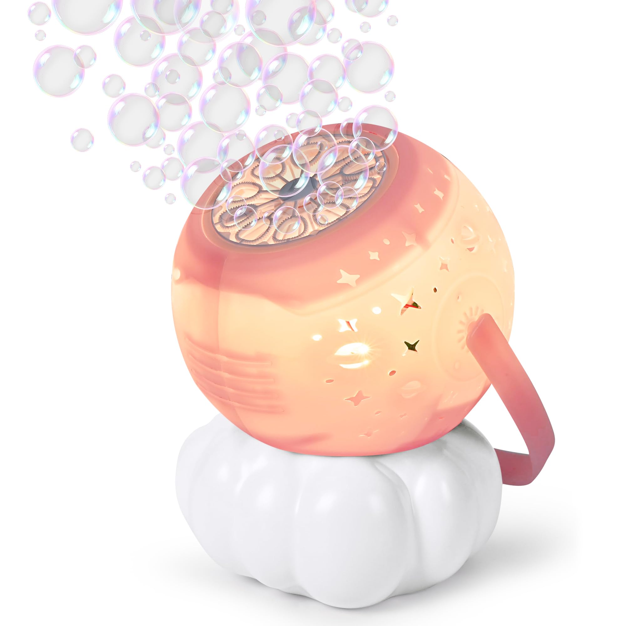 cossy Bubble Machine, Rechargeable Bubble Machine for Kids, Portable Bubble Blower with Warm Lights, Automatic Bubble Maker with 20000+ Bubbles/Min, Suitable for Outdoor, Parties, Weddings, Pink