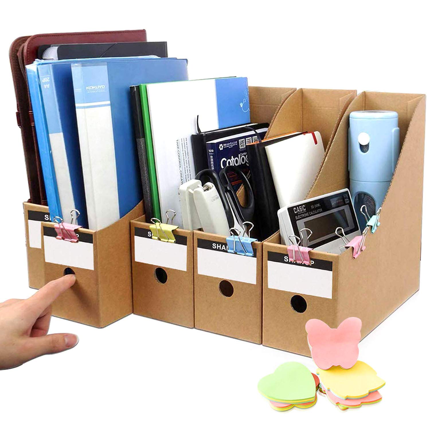 HINATAA File Magazine Holder, 5 PCS Kraft Paper Magazine Rack Files Folder, Storage Organiser Sorter Shelf - Excellent for School, Dormitory, Office, Home Files (Khaki)