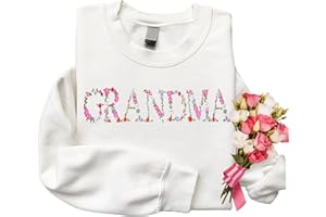 Regamor Embroidery Floral Grandma Sweatshirts For Women Gift Sweatshirt From Grandkids Flower Gift Mothers Day Christmas