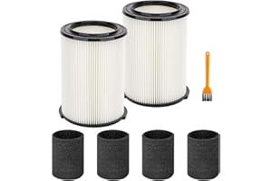 VF4000 Filter Replacement Compatible with Ridgid Shop-Vac 5-20 Gallon Vacuum and 6-9 Gallon Husky Vacuum - with 4x Foam Filte