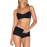 Starrylion Women 2 Piece Lace Lingerie Set Pullover Removable Padded Bralette Sexy Boyshort Panties PJ Set