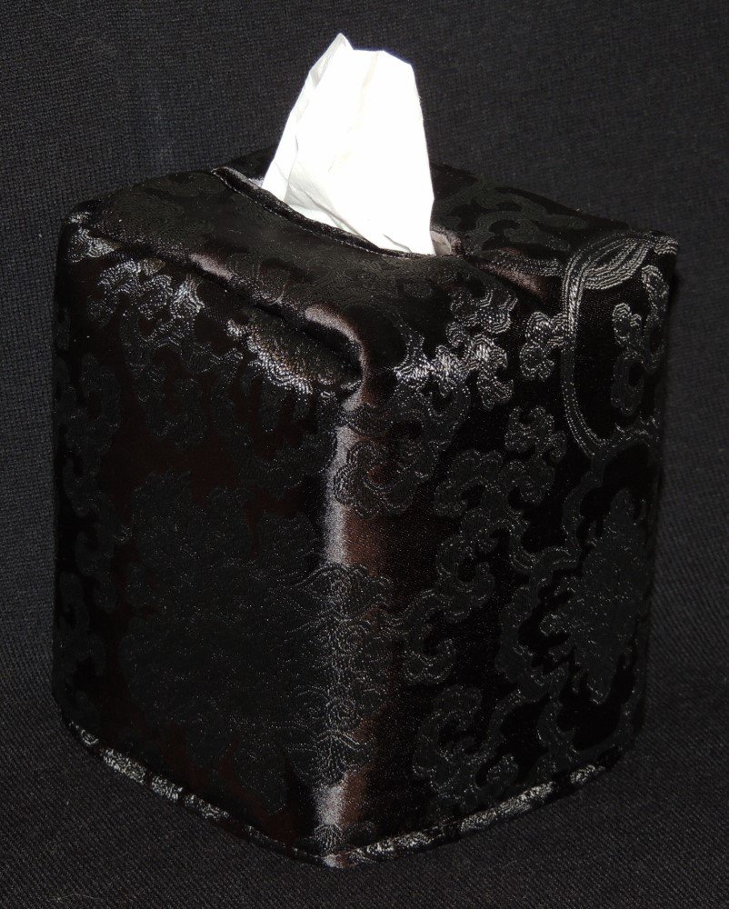 FREE SHIPPING! 5” x 5” x 6” Tissue Box Cover. Black Satiny