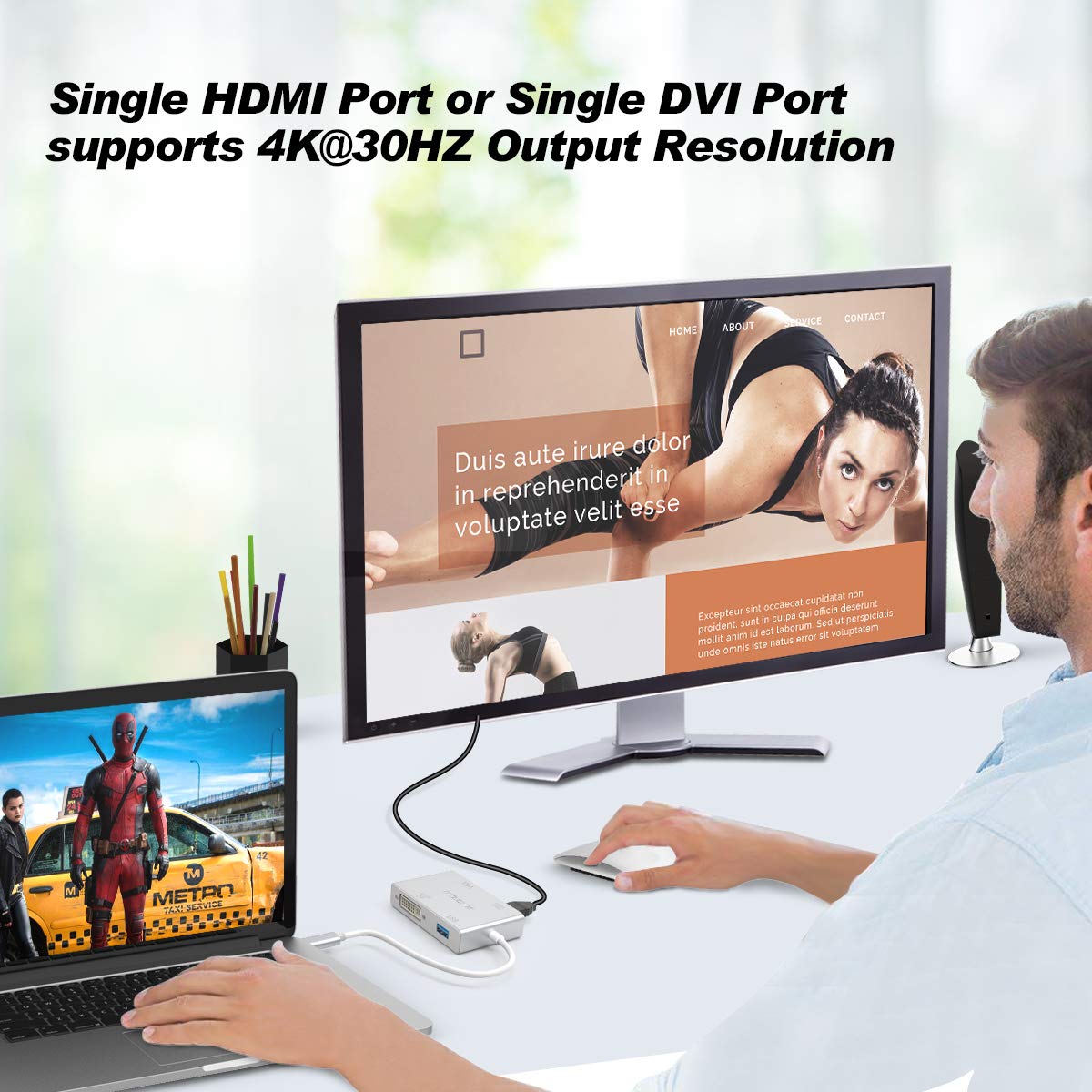 WU-MINGLU Thunderbolt 3 zu HDMI Adapter,4 in 1 Typ C zu HDMI DVI(4k*2k) VGA USB 2.0 USB C Multiports Konverter Ultra HD Display USB 3.1 Hub für MacBook/MacBook Pro,Samsung S8/S8+/S9,Dell XPS und mehr