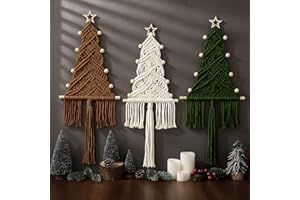 HunnmingRe Neutral Christmas Tree 3 Set Macrame Christmas Wall Decoration Hanging Ornaments Boho Wall Decor for Party Supplies(Beige, Brown and Army Green)