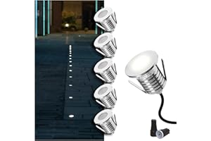 MALORY Recessed LED Deck Light, 3W 5000K 250LM 12V Low Voltage Landscape Lighting, Outdoor Step Stair Lights, Full 304 Stainless Steel Deck Light for Outside Floor Yard (SG06, 6-Pack 5000K)