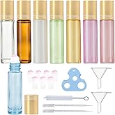 10ml Roll On Bottles with Rose Quartz Rollerball for Essential Oil-8 Colors | Travel-sizeThick Glass Rollerball Bottles for Essential Oils,Perfume with Liquid Dispensing Tools,Leak-Proof,Color Coding