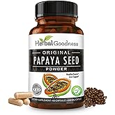 Herbal Goodness Papaya Seeds Powder Capsules - 600mg x 60 Pills, Organic Papaya Digestive Enzymes (Papain) | Supports Gut Health, Digestion & Colon Cleanse Broom, 100% Natural, Gluten Free, Non-GMO