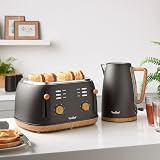 VonShef Fika Kettle & Toaster Set Nordic Black Wood 1.7L 4-Slice 3000W view 2