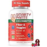 SmartyPants Kids Fiber & Veggies: Prebiotic Fiber Gummies for Kids, Fiber Supplement with Inulin, Organic Green Veggie Blend, Vegan, Gluten Free, Mixed Berry Flavor, 60 Count (30 Day Supply)