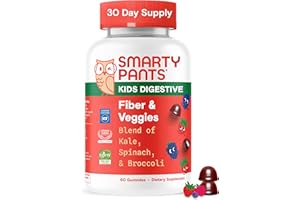 SmartyPants Kids Fiber & Veggies: Prebiotic Fiber Gummies for Kids, Fiber Supplement with Inulin, Organic Green Veggie Blend, Vegan, Gluten Free, Mixed Berry Flavor, 60 Count (30 Day Supply)