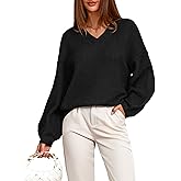 BTFBM Casual Long Sleeve Sweaters for Women Loose V Neck Ribbed Knit Pullover Tops Womens Fall Fashion 2025