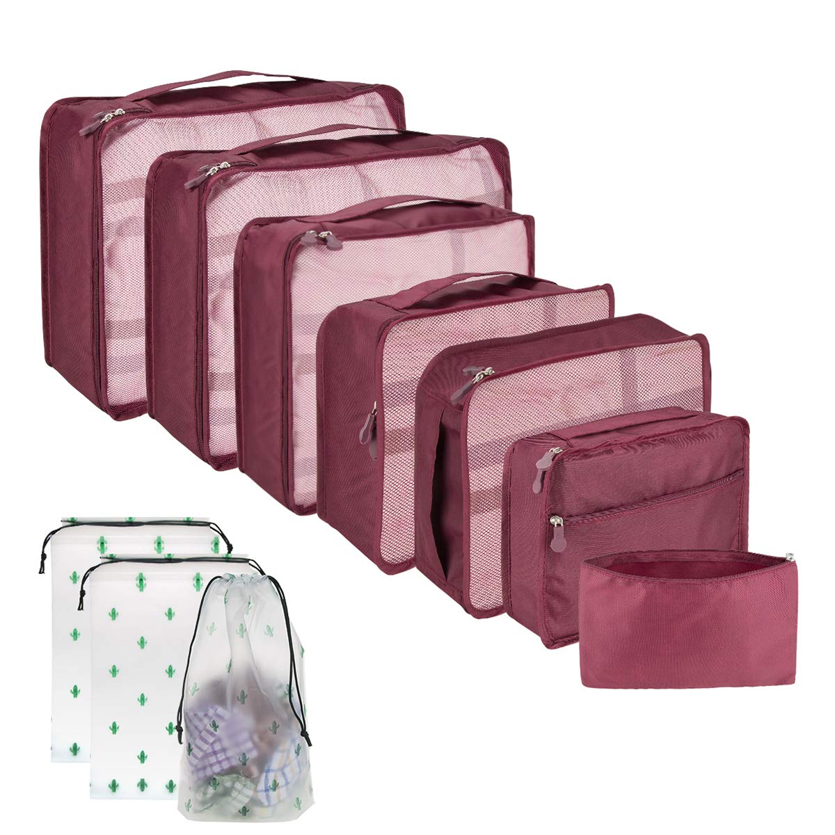 Packing Cubes for Suitcase 10 Sizes Suitcase Organizer Bags 10 Pcs Travel Bags Organiser (10, Wine Red)