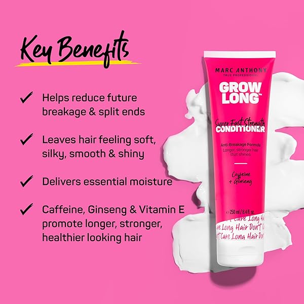 MARC ANTHONY STRENGTHENING CONDITIONER, GROW LONG – ANTI-FRIZZ, ANTI-BREAKAGE & NOURISHING FORMULA FOR SPLIT ENDS, & HAIR GROWTH – BIOTIN, VITAMIN E, CAFFEINE & GINSENG FOR DRY & DAMAGED HAIR