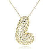 ANGELLIS Large Gold Bubble Letter Necklace for Women - AAAAA Cubic Zirconia Chunky Initial Pendant, 14K Gold Plated Balloon Letter Pave Necklace for Valentine Jewelry Gifts ﻿