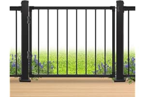 SUNCRAFTS Deck Fence Gate Outoor, Black Heavy Duty Steel Anti-Rust Door with Adjustable Width (Up to 48"), 38''H Gate for 42''H Deck, Easy Installation Metal Gates for Residential, Yard, Patio (No Hinge)