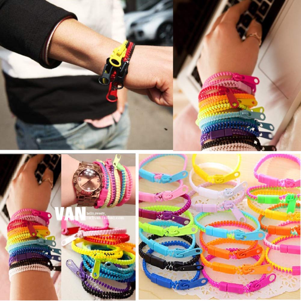 LovesTown 55pcs Mixed Color Friendship Violin Zipper Bracelets, 7.5 Inches Fidget Bracelet Neon Friendship Bracelets Zipper Toy Party Favors for Kids